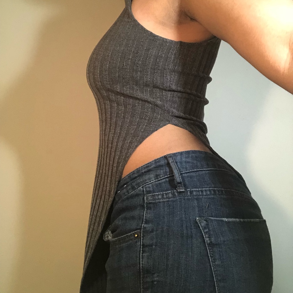 Express Grey Knit Asymmetrical Top
